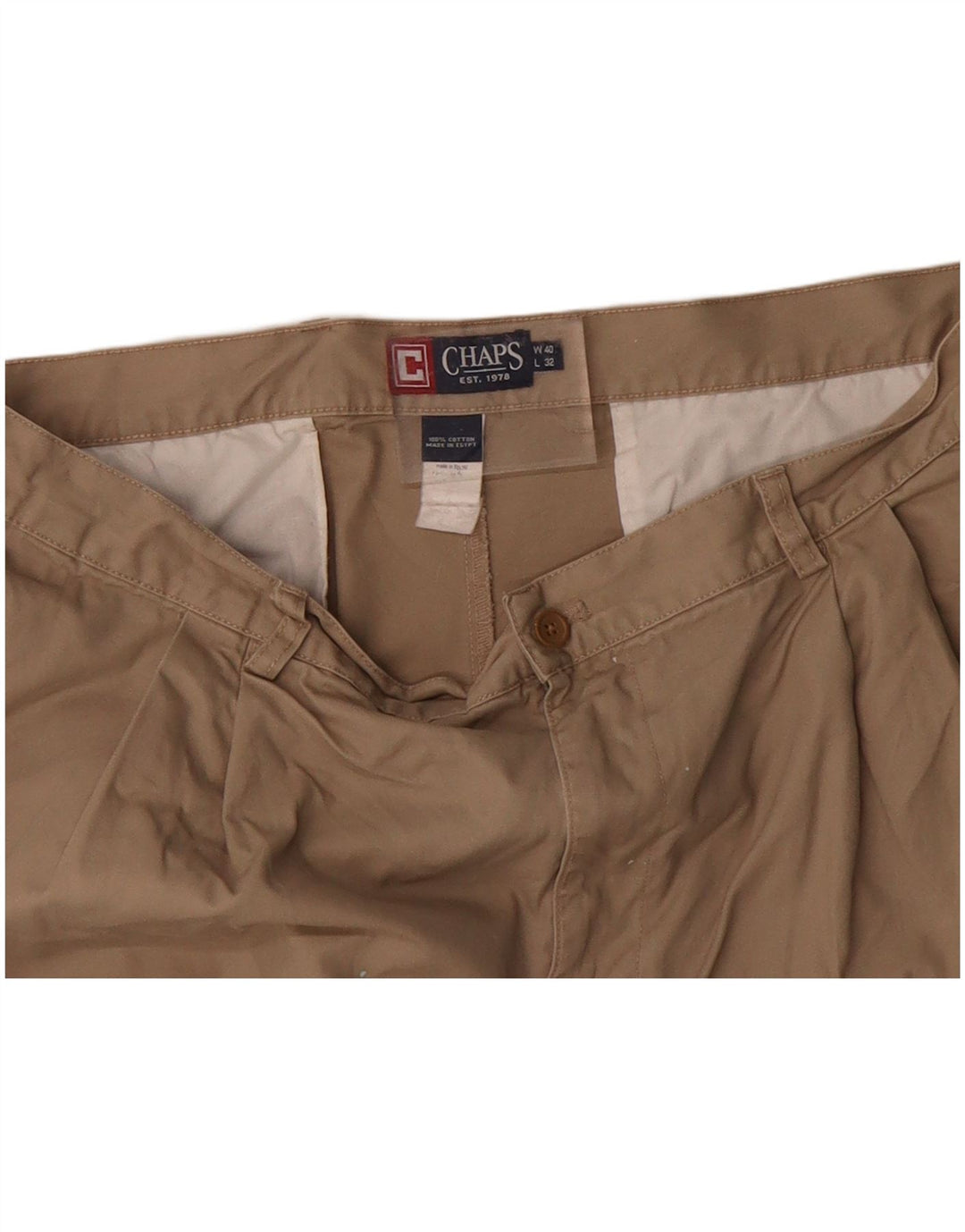 Calça chino reta masculina CHAPS W40 L32 algodão bege clássico