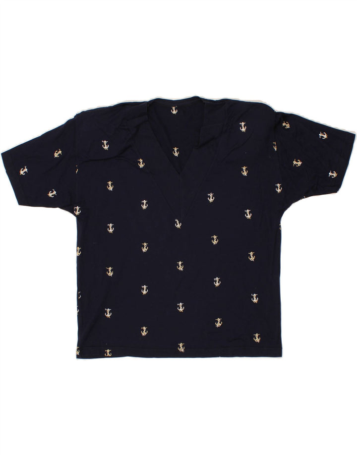 VINTAGE Womens Blouse Top UK 14 Medium Navy Blue Cotton Nautical Vintage Vintage and Second-Hand Vintage from Messina Hembry 