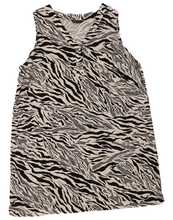 Marks & Spencer Dame Ærmeløs Skift Kjole UK 22 2XL Hvid Animal Print