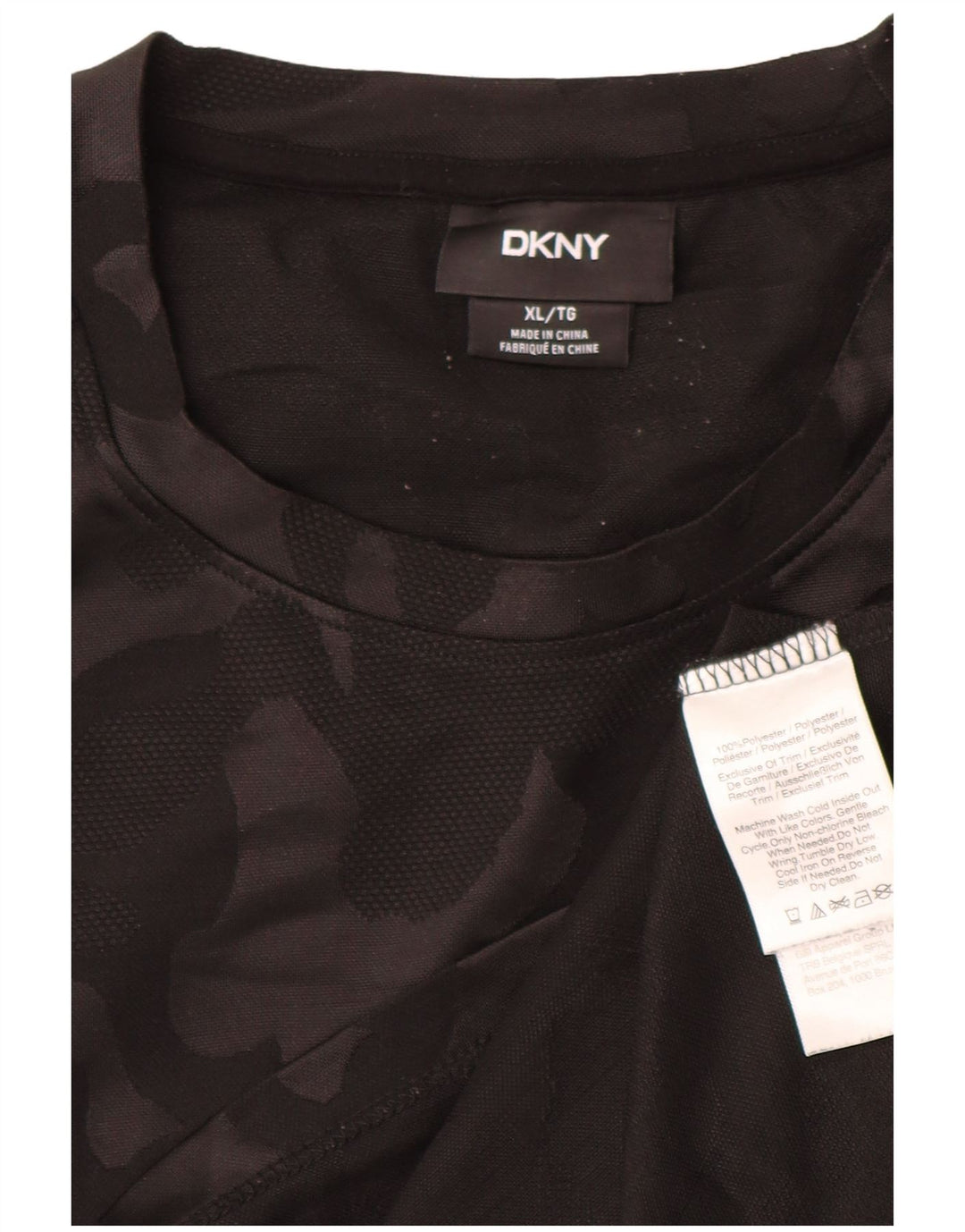 DKNY Mens T-Shirt Top XL Black Camouflage Polyester