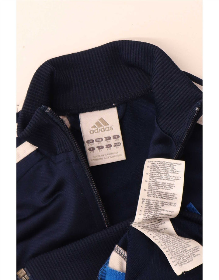 Adidas Boys Tracksuit Top Jacket 7-8 Years Navy Blue Colourblock Polyester