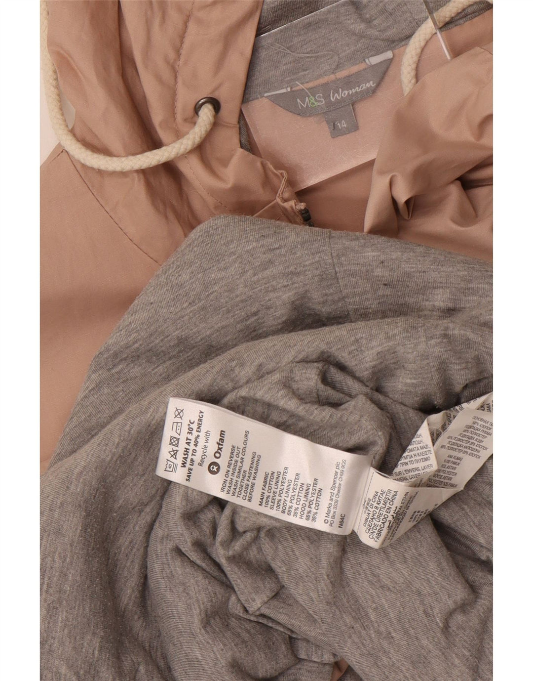 Marks & Spencer Womens Hooded Parka Jacket UK 14 Large Pink Cotton
