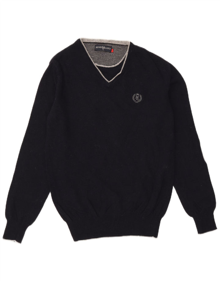 Henri Lloyd Mens V-Neck Jumper Sweater Medium Black Wool