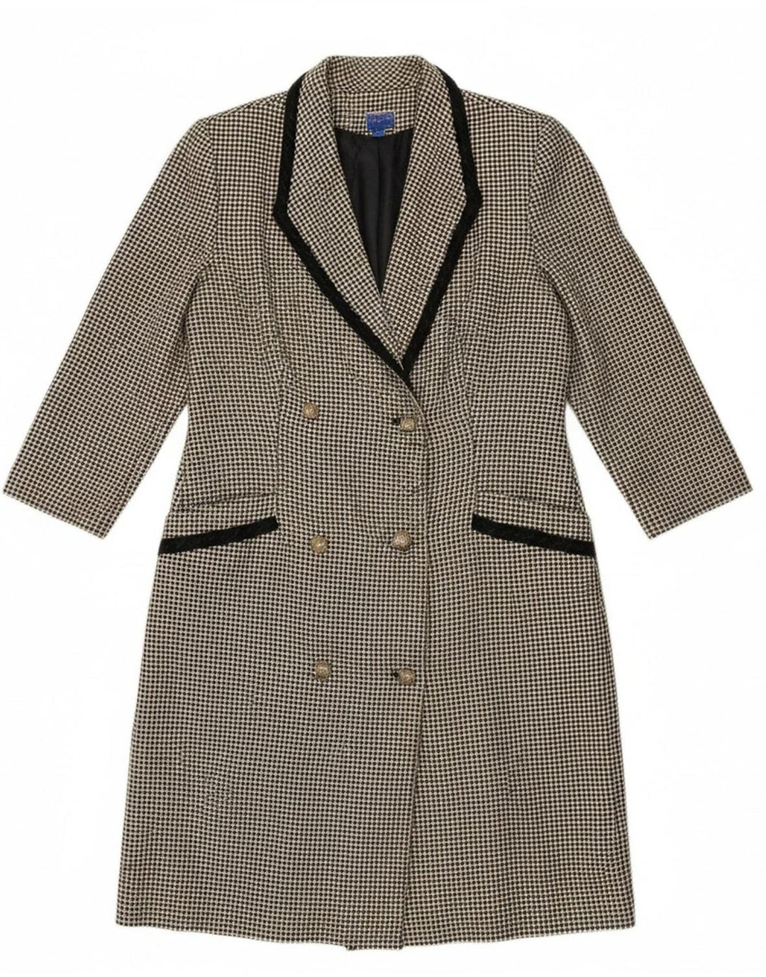 VINTAGE Womens 3/4 Sleeve Double Breasted Coat UK 14 Large Grey Check