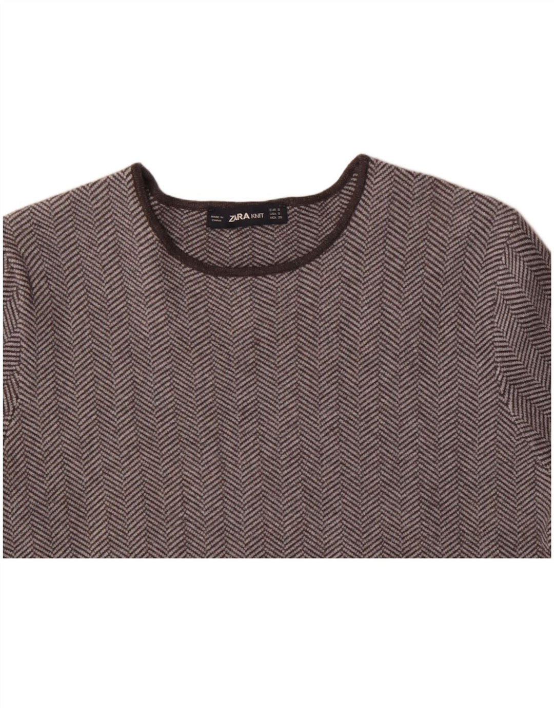 ZARA Womens T-Shirt Top UK 10 Small Grey Herringbone Viscose