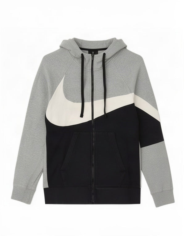 Felpa con cappuccio e zip grafica Nike da uomo in cotone color block grigio medio