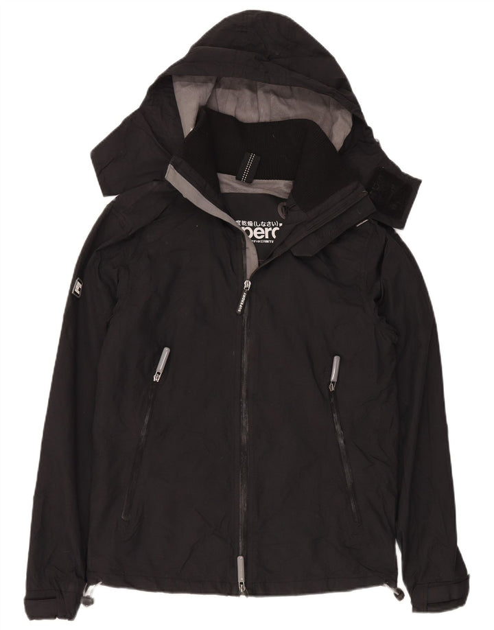 Superdry Womens Hooded Windbreaker Jacket UK 14 Medium Black Nylon