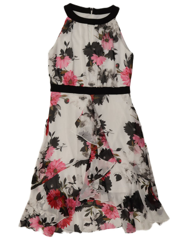 Vintage Womens Asymmetric Halter Dress UK 14 Medium White Floral
