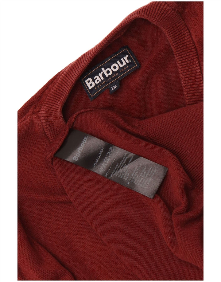 Barbour Mens V-Neck Jumper Sweater 2XL Maroon Cotton