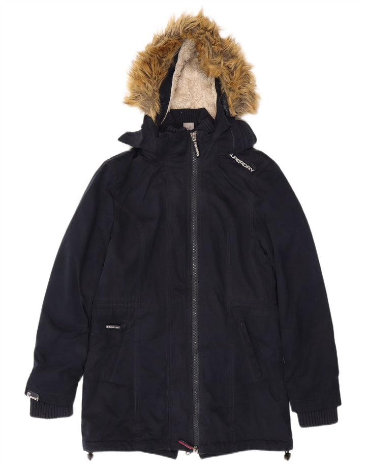 Superdry Womens Windparka Hooded Parka Jacket UK 14 Medium Navy Blue