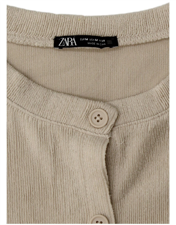 Zara Womens Crop Cardigan Sweater UK 12 Medium Beige