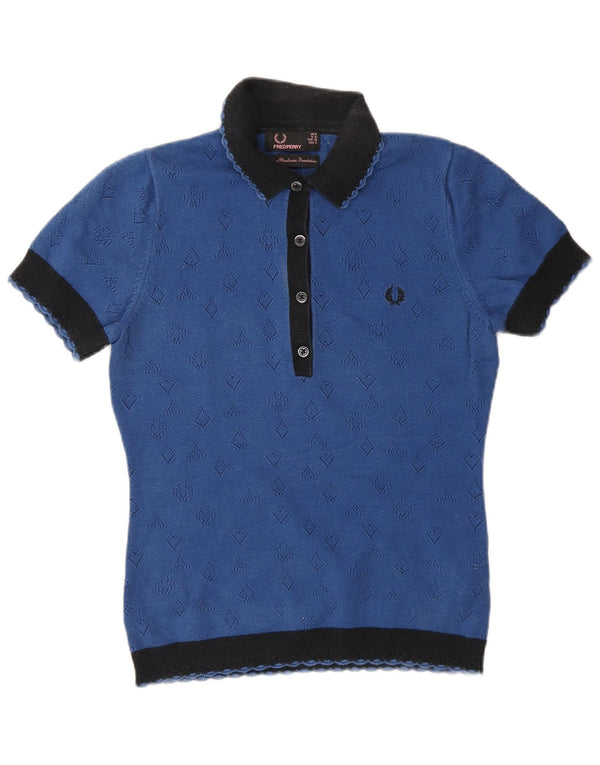 Fred Perry Polo para mujer UK 40 Small Azul Colorblock Algodón
