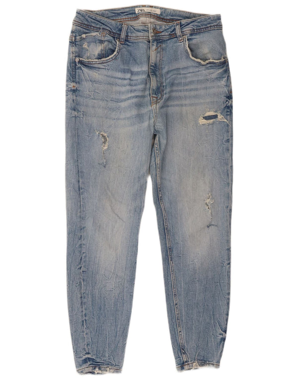 Zara Herre Distressed Tapered Jeans EU 46 XL W36 L26 Blå