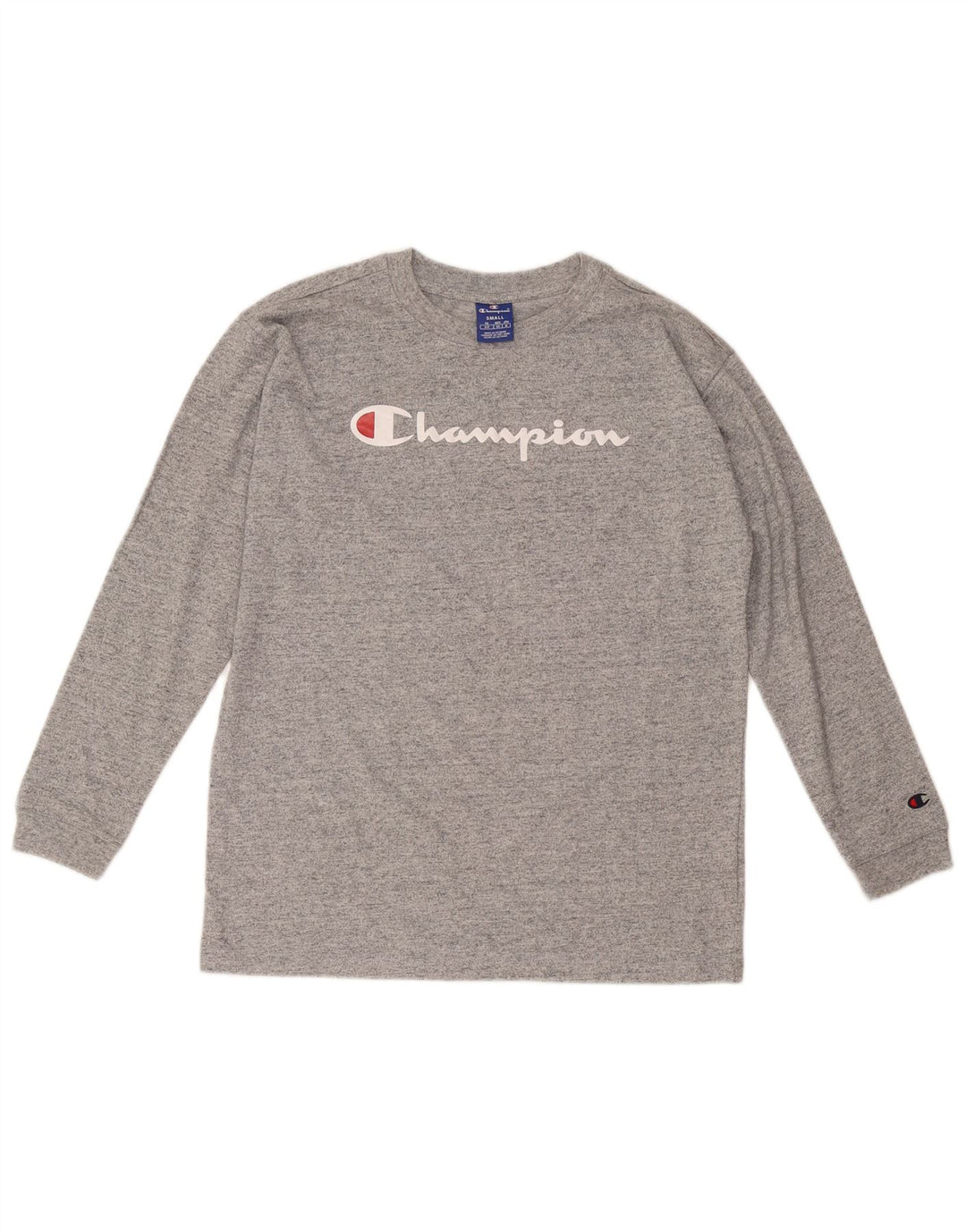 Champion Mens Graphic Top Long Sleeve Small Grey Flecked Cotton