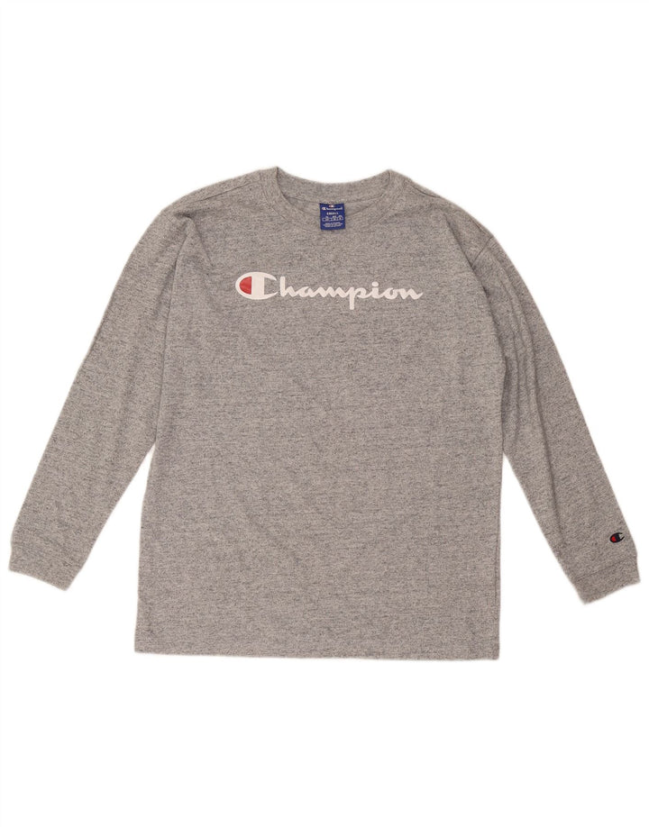 Champion Mens Graphic Top Long Sleeve Small Grey Flecked Cotton
