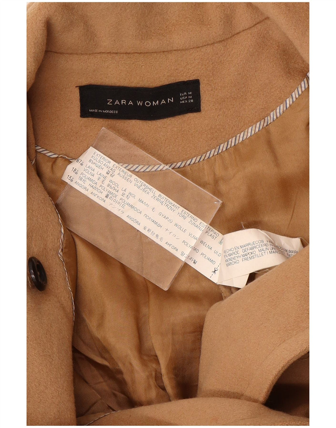 ZARA Womens Double Breasted Coat UK 12 Medium Brown Wool