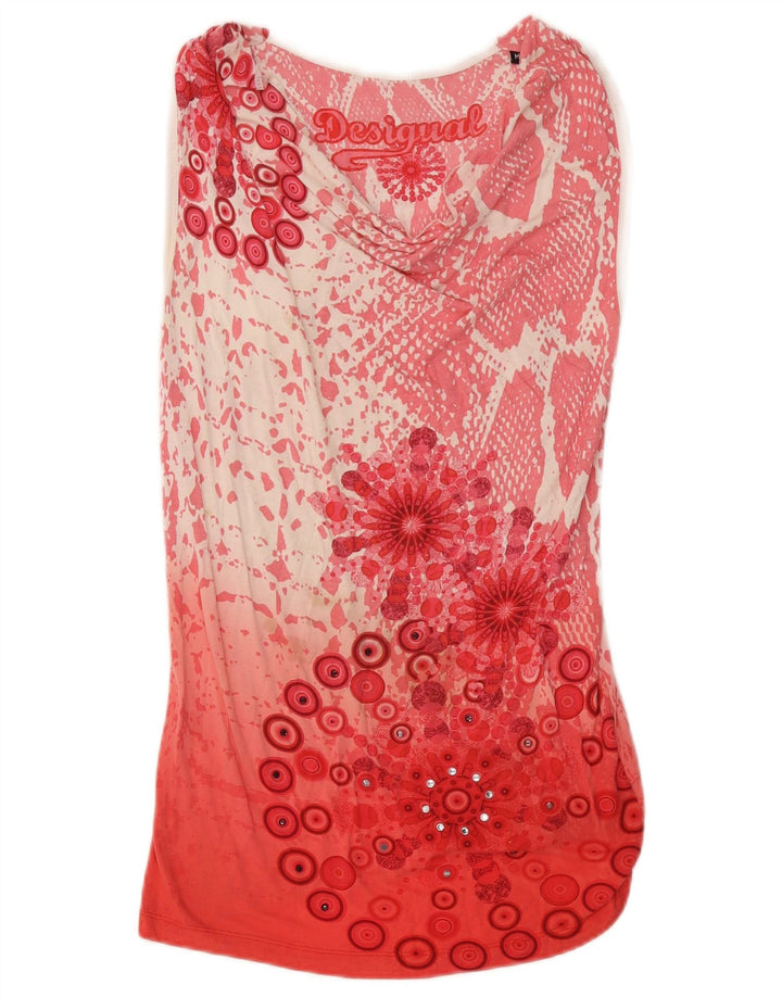 DESIGUAL Womens Graphic Sleeveless Tunic Top UK 12 Medium Red