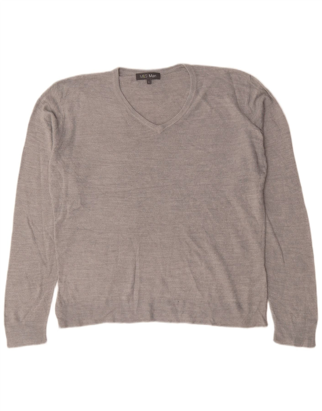 Marks & Spencer Mens V-Neck Jumper Sweater Large Grey Acrylic