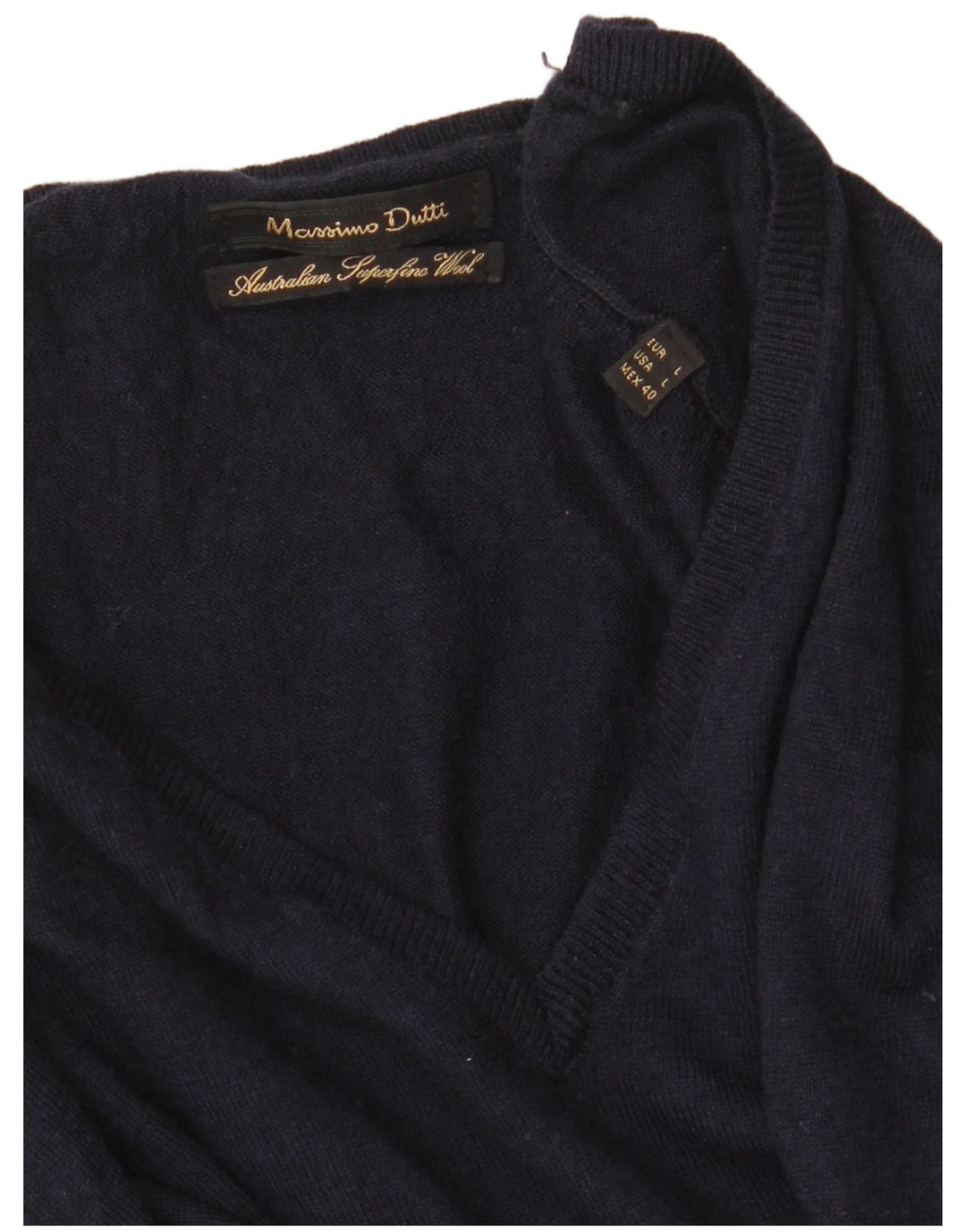 Massimo Dutti Mens V-Neck Jumper Sweater Large Navy Blue