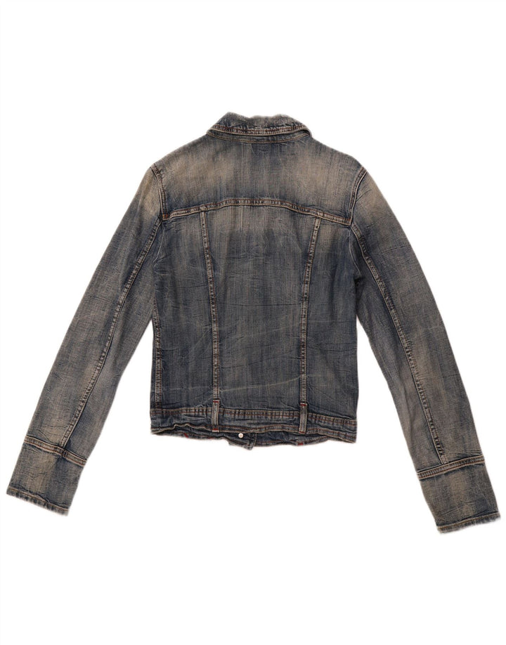BENETTON Womens Crop Denim Jacket UK 10 Small Blue Cotton