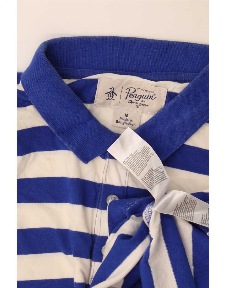 Penguin Mens Regular Fit Polo Shirt Medium Blue Striped Cotton