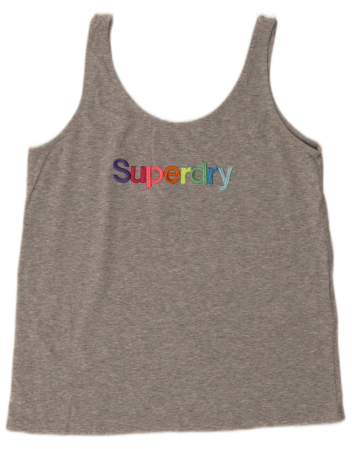 Superdry Womens Graphic Vest Top UK 8 Small Grey Cotton