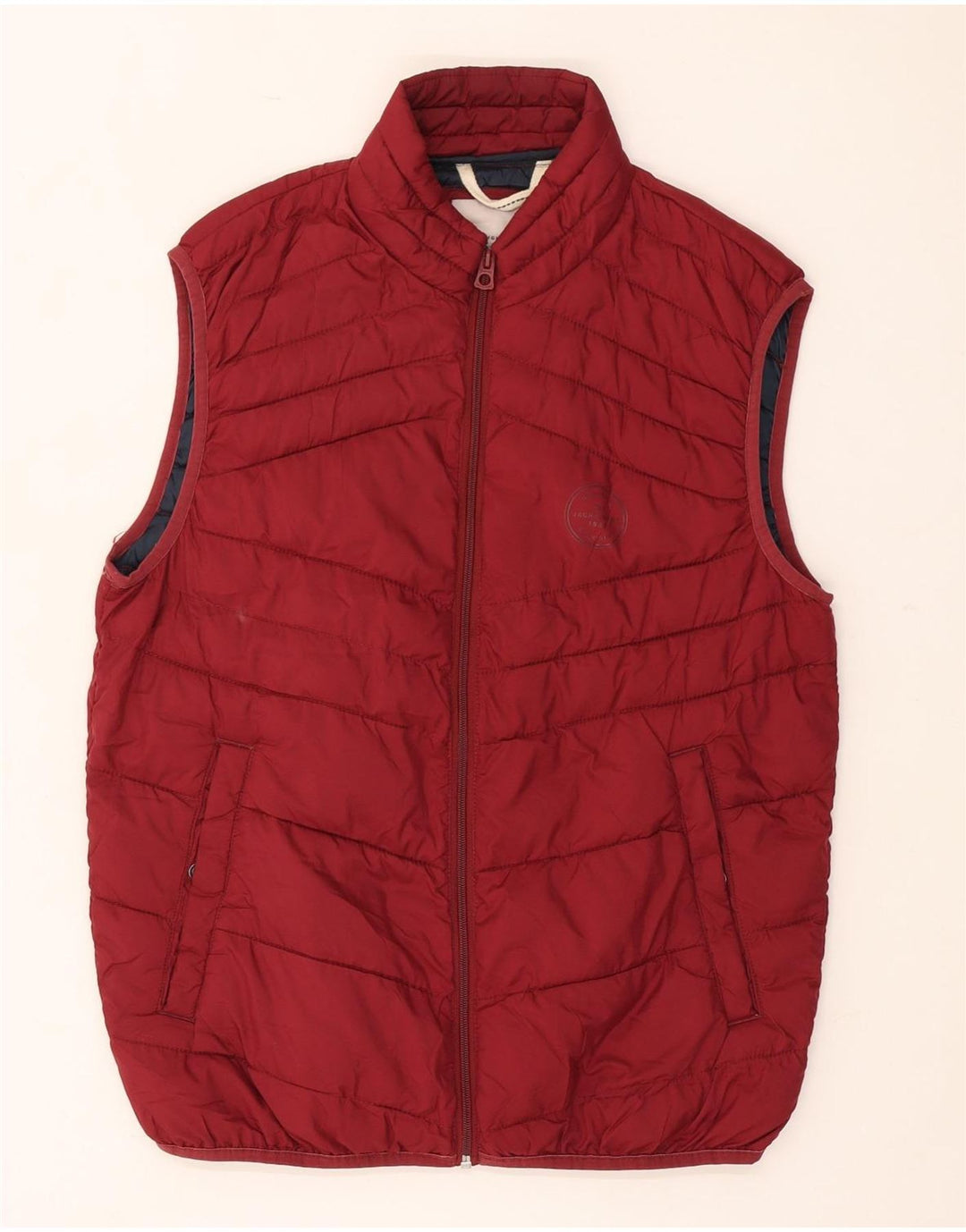 Jack & Jones Mens Padded Gilet UK 38 Medium Burgundy Polyester