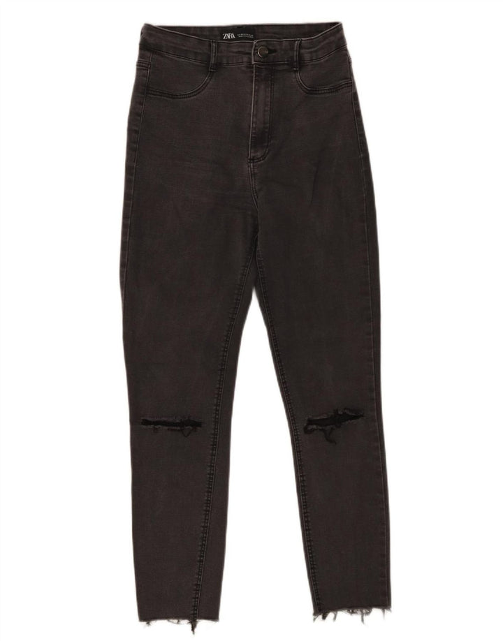 Zara Womens Distressed Cropped Jeans EU 38 Small W28 L25 Grey