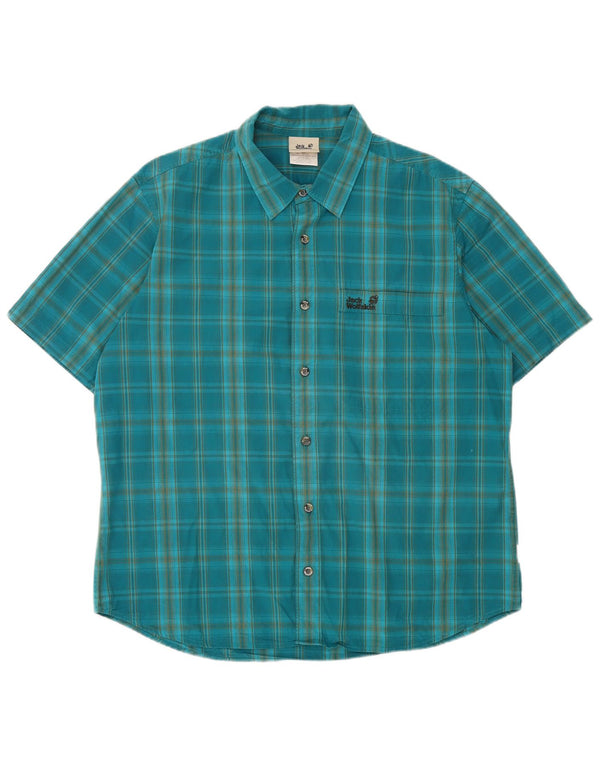 Jack Wolfskin Chemise à manches courtes pour homme UK 40/42 Grand carreaux bleus en coton