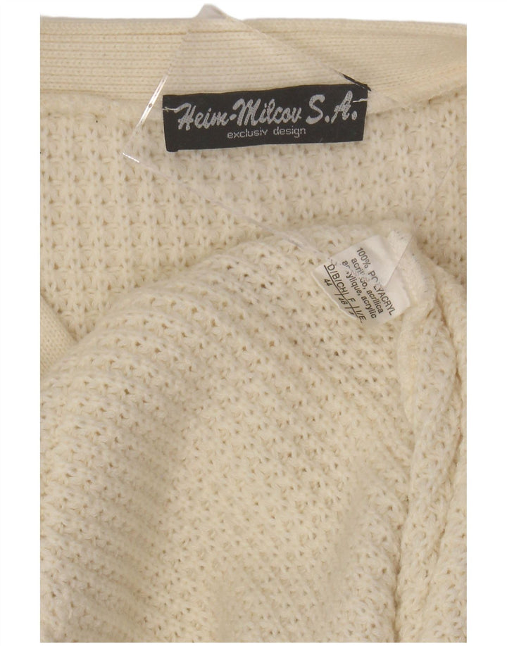 VINTAGE Womens Cardigan Sweater IT 48 XL Off White Polyacrylic