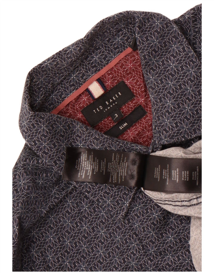 Ted Baker Herre Slim Fit Skjorte Størrelse 3 Medium Navy Blue Floral Bomuld