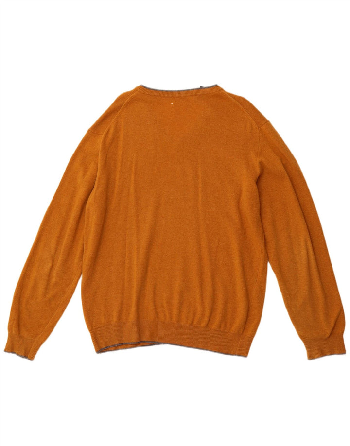 GANT Mens V-Neck Jumper Sweater XL Yellow Wool