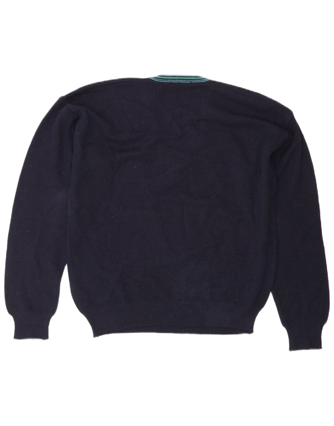 Vintage Mens V-Neck Jumper Sweater IT 50 Medium Navy Blue Wool