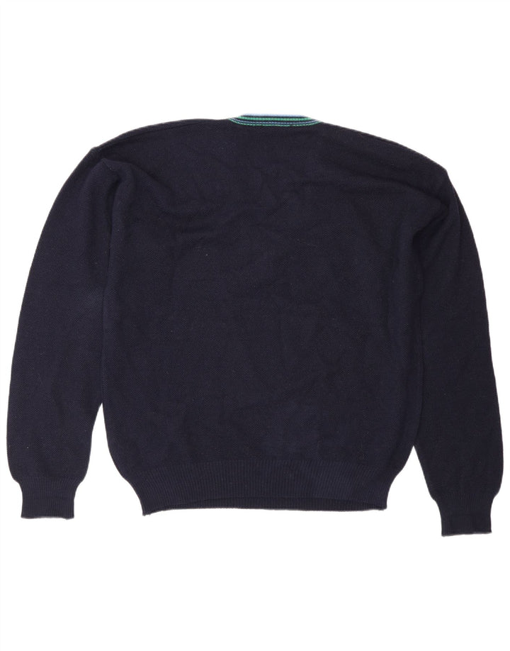 Vintage Mens V-Neck Jumper Sweater IT 50 Medium Navy Blue Wool
