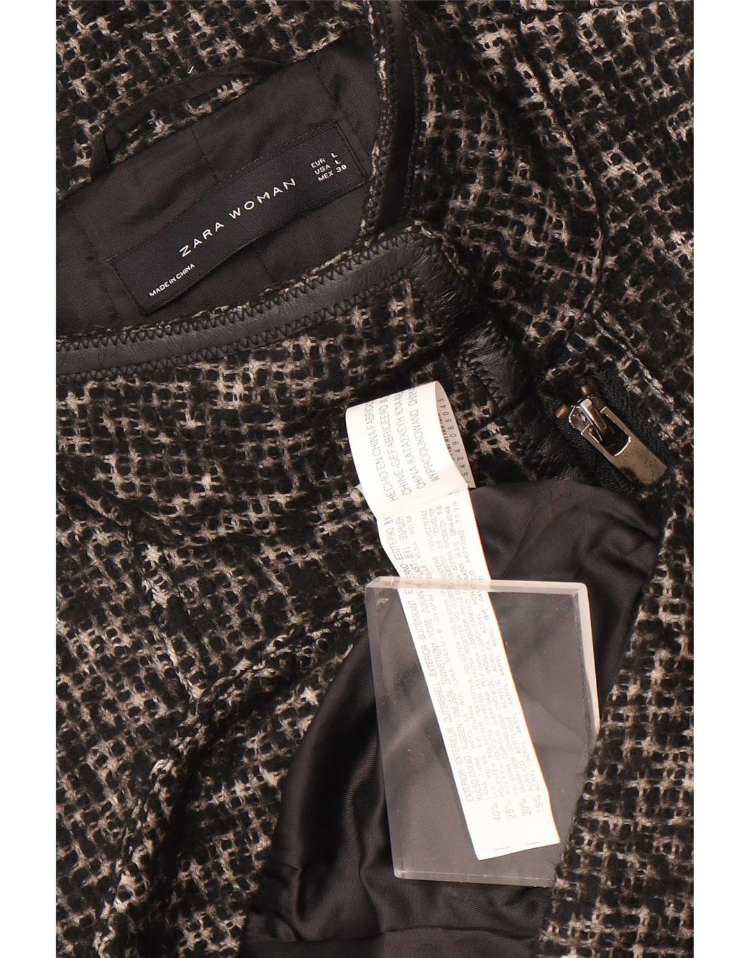 Zara Chaqueta Blazer Con Cremallera Completa Para Mujer UK 44 Grande Lana Negra