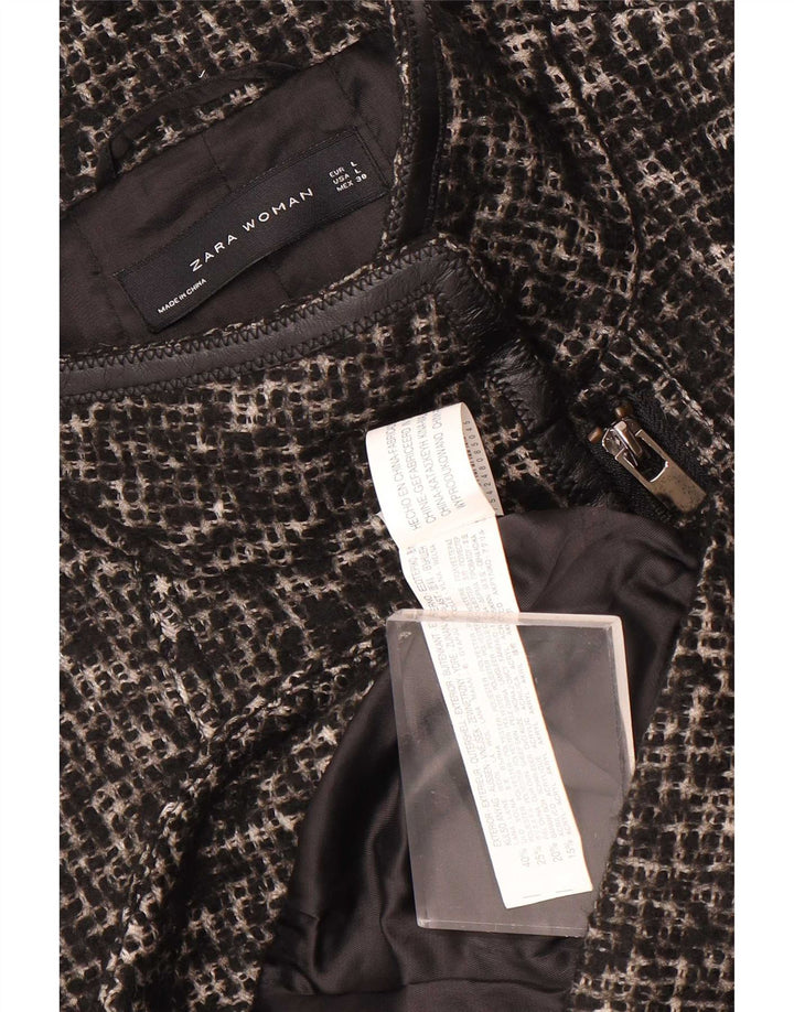 Zara Chaqueta Blazer Con Cremallera Completa Para Mujer UK 44 Grande Lana Negra