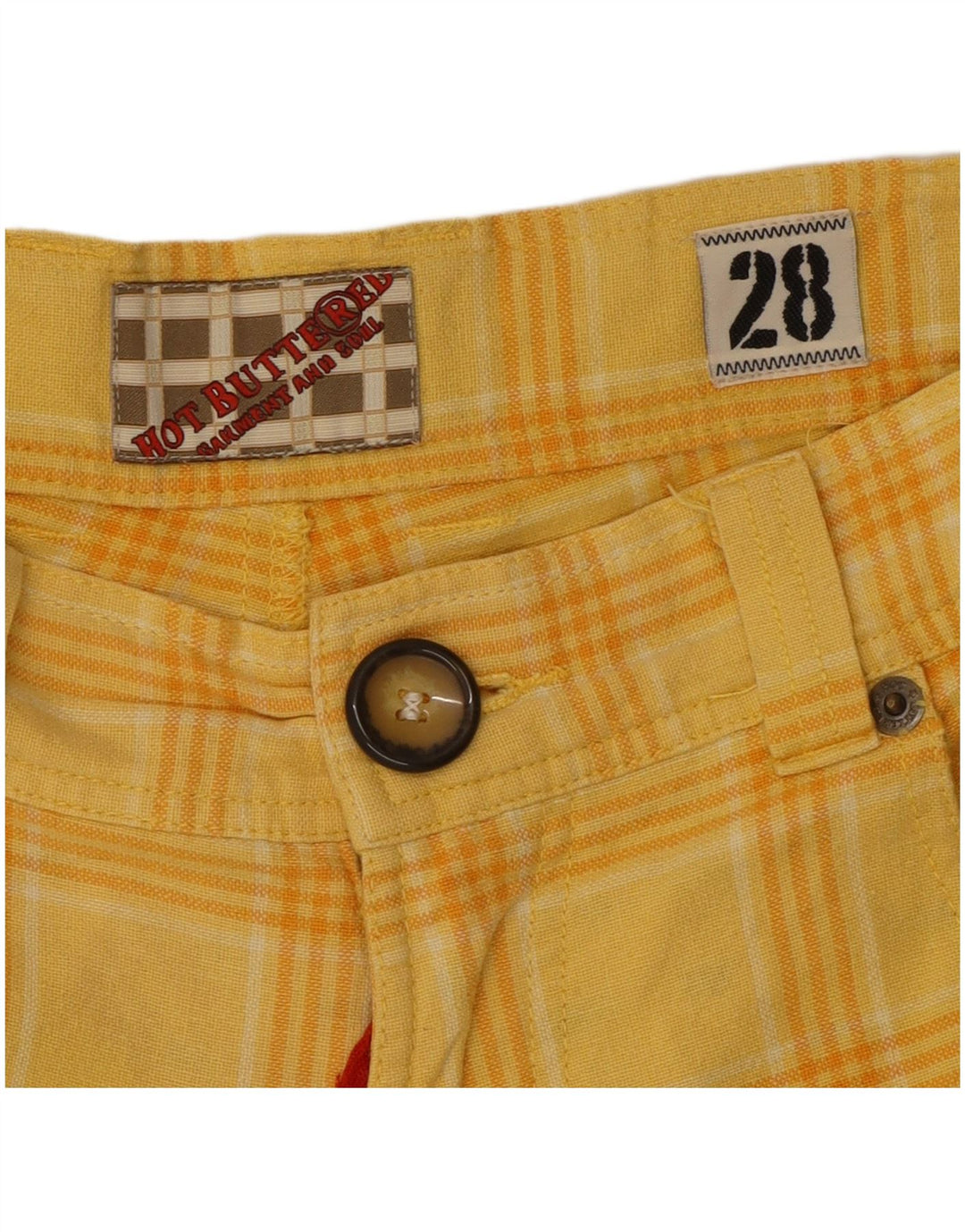 vintage Femmes Casual Shorts W28 Moyen Jaune Check Coton
