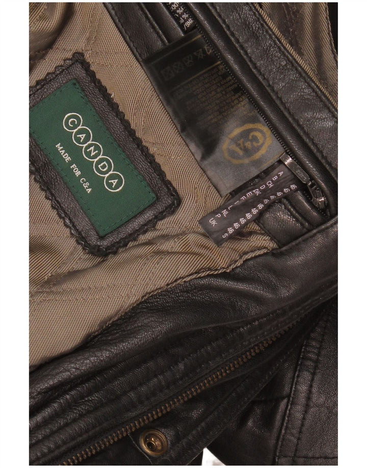 CANDA Mens Loose Fit Leather Jacket UK 36 Small Black Leather