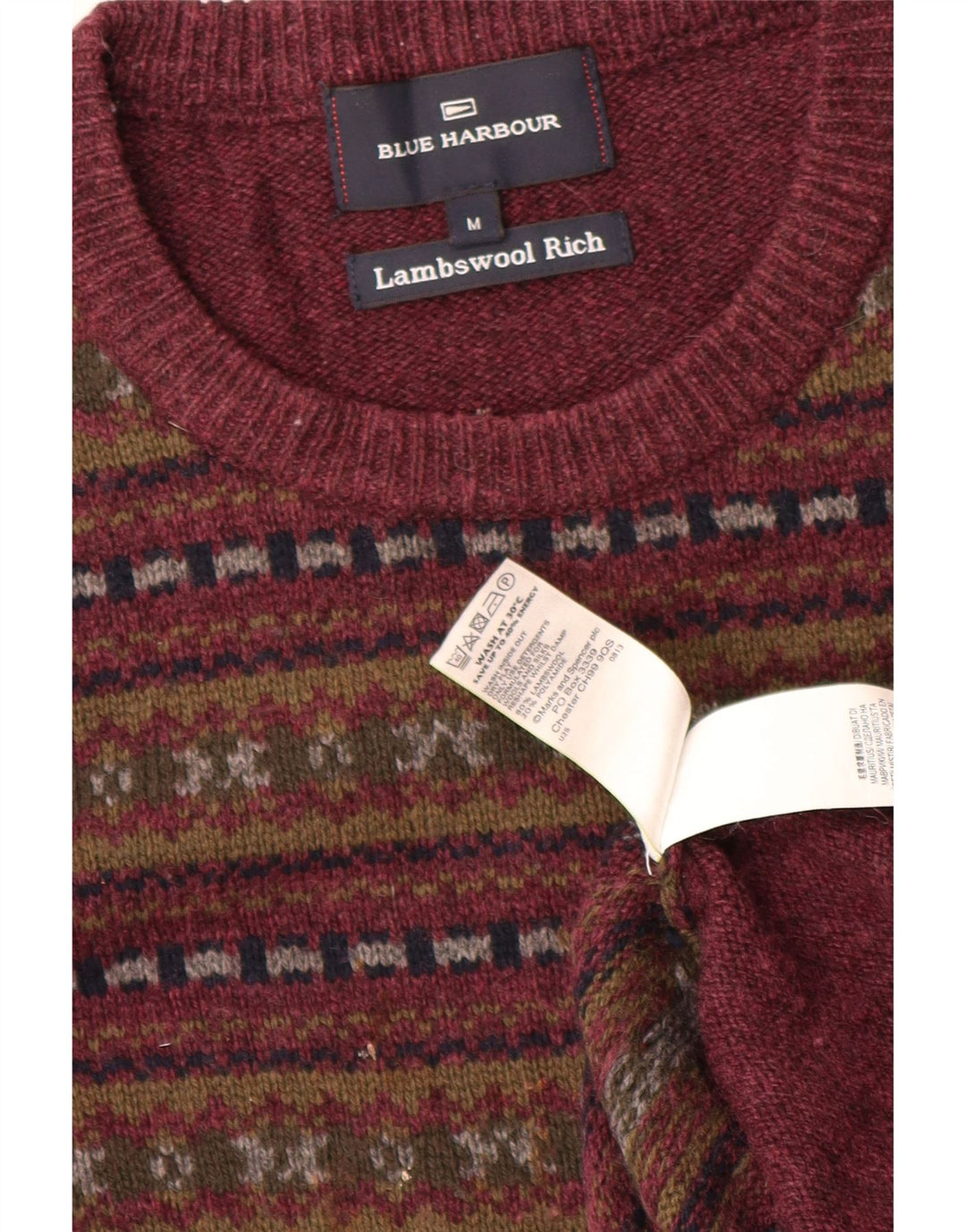 Marks & Spencer Herre Blue Harbor Crew Neck Jumper Sweater Medium Burgundy