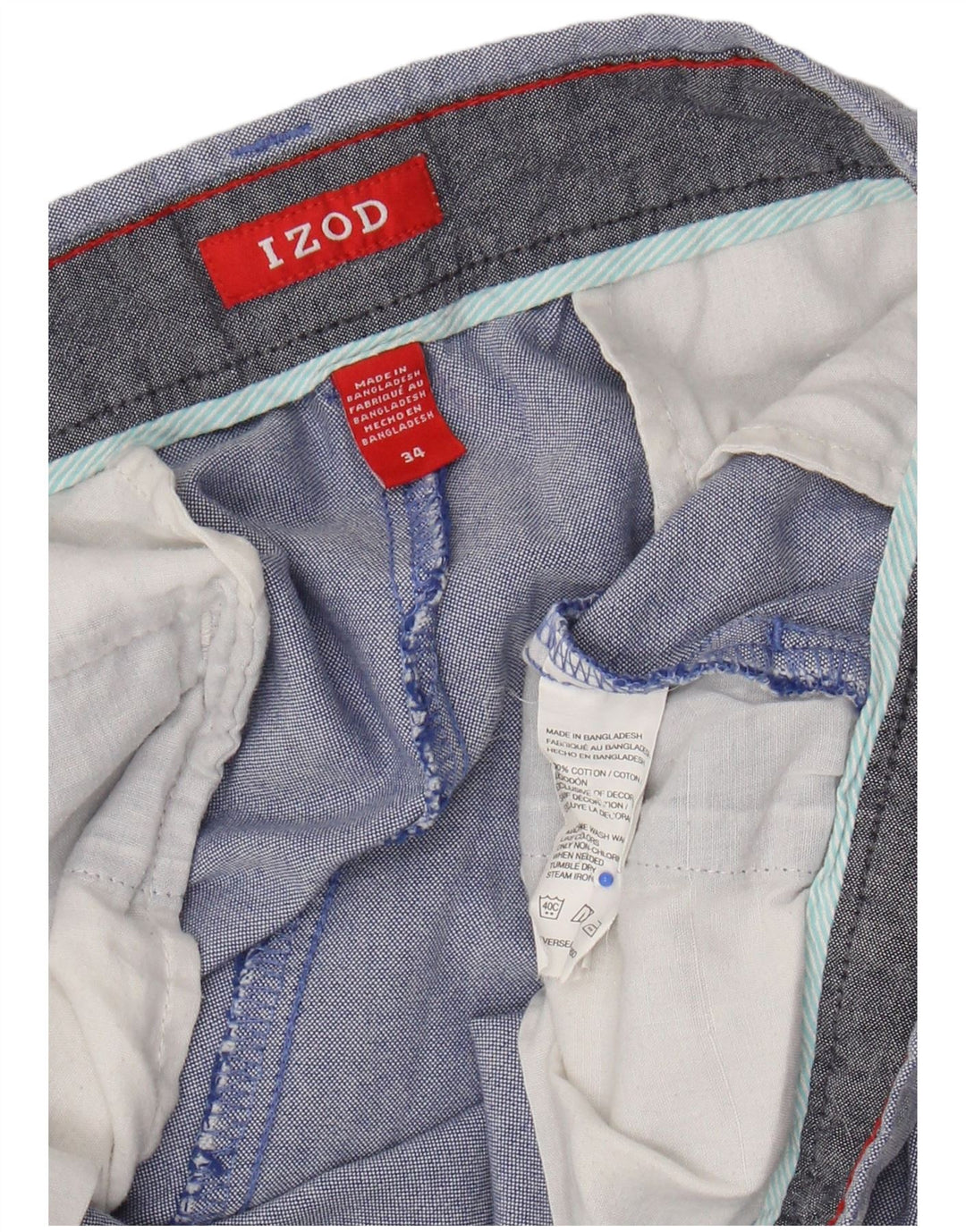 IZOD Mens Chino Shorts W34 Large Blue Cotton