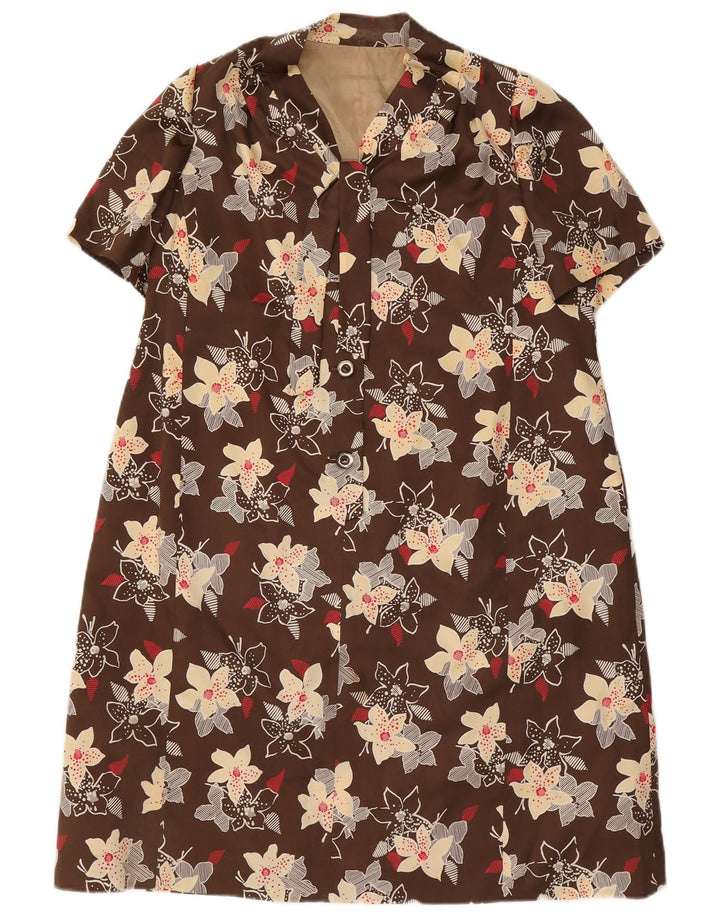 Vintage Womens 3/4 Sleeve 4 Button 2 Piece Set UK 12 Medium Brown Floral