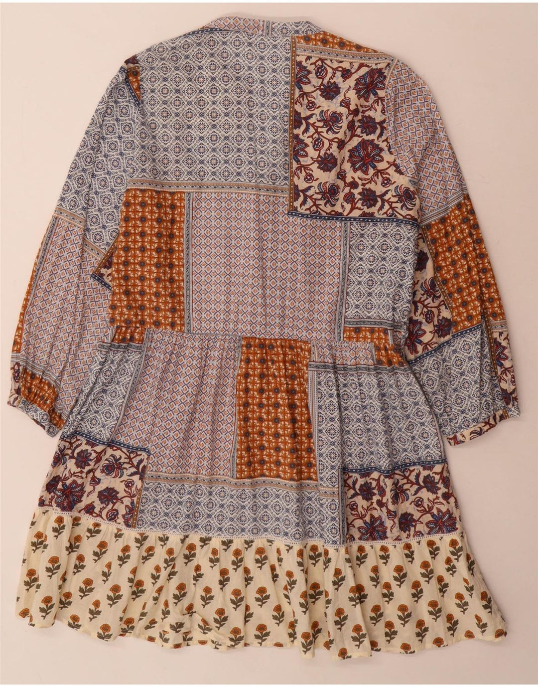 Abito a strati a maniche lunghe da donna Zara UK 10 Piccolo patchwork multicolore