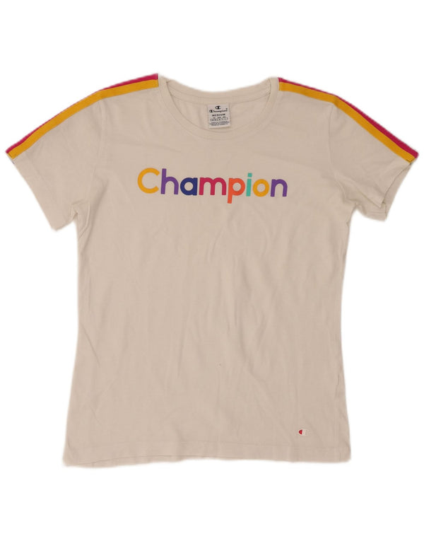 Champion női grafikus póló felső UK 12 közepes fehér színben