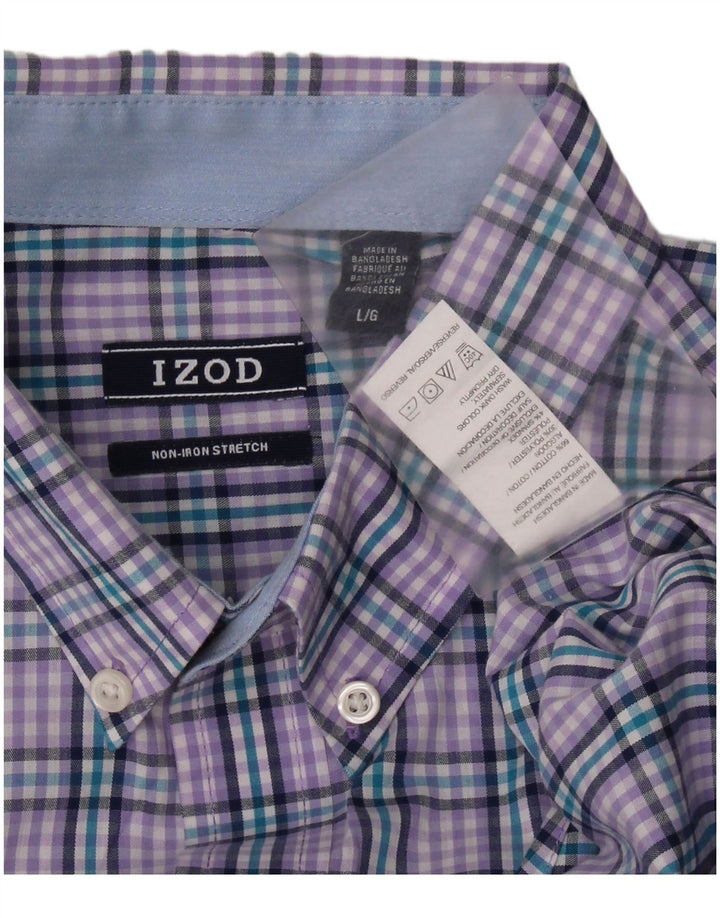 IZOD Mens Flannel Shirt Large Purple Check Cotton