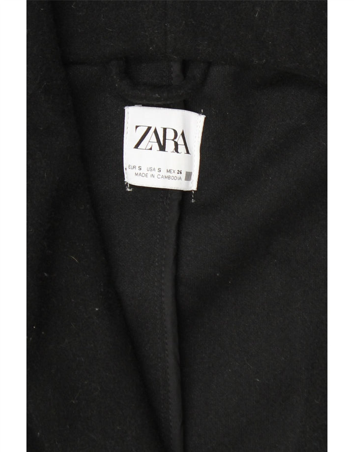Zara Womens Hooded Oversized Double Breasted Coat UK 10 Small Black