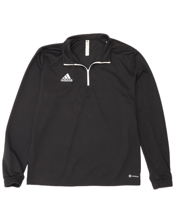 Adidas Mens Zip Neck Top Long Sleeve Large Black Polyester Sports