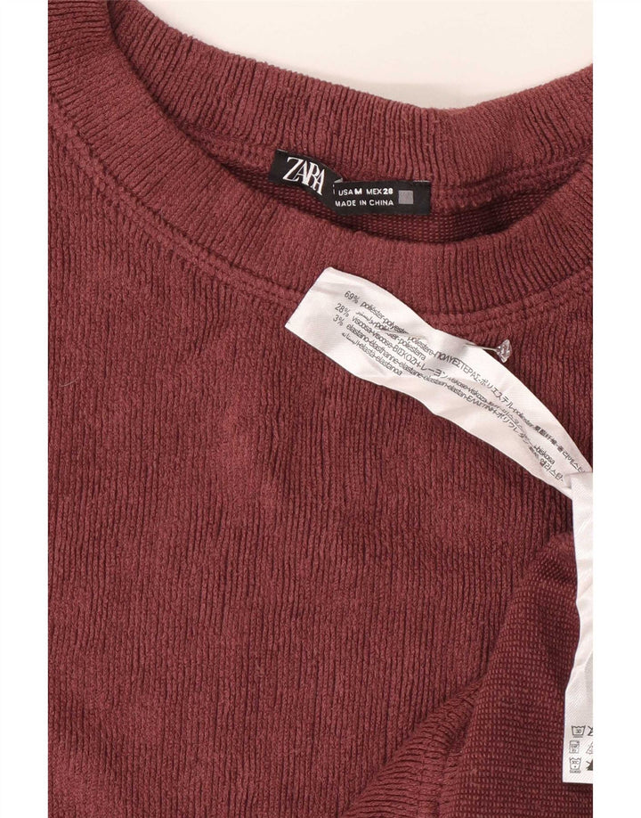 Top in velluto da donna Zara a maniche lunghe UK 14 Poliestere bordeaux medio