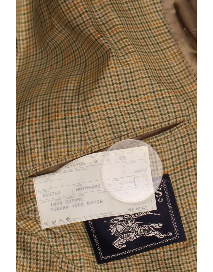 Burberrys Mens 2 Button Blazer Jacket IT 52 Large Beige Check Cotton