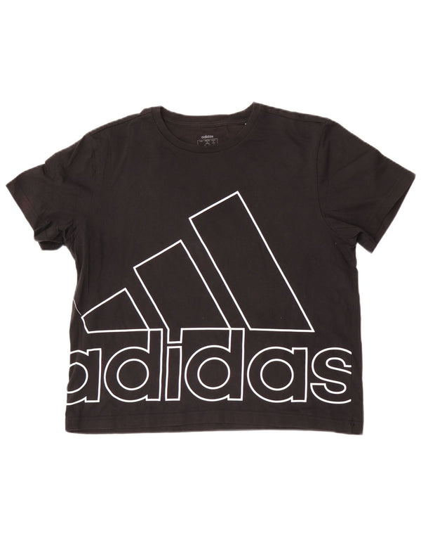 Adidas Dame Crop Grafisk T-Shirt Top UK 12/14 Medium Sort Bomuld