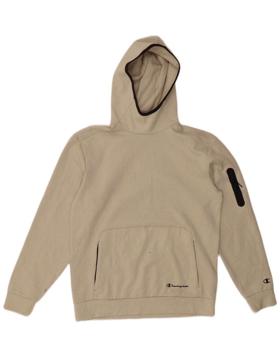 CHAMPION Mens Hoodie Jumper Small Off White Cotton